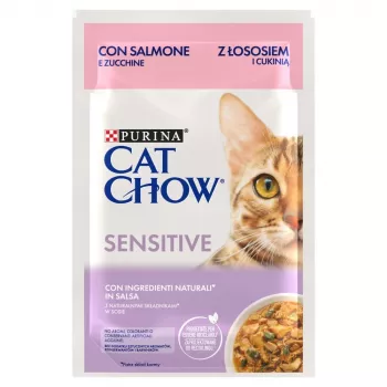 Purina Cat Chow Sensitive Gig su lašiša ir cukinija padaže – drėgnas maistas katėms – 85 g