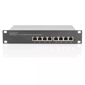 DIGITUS Gigabit Ethernet PoE komutatorius 8 prievadų PoE+ 10 colių stovas, iki 80 W PoE biudžeto