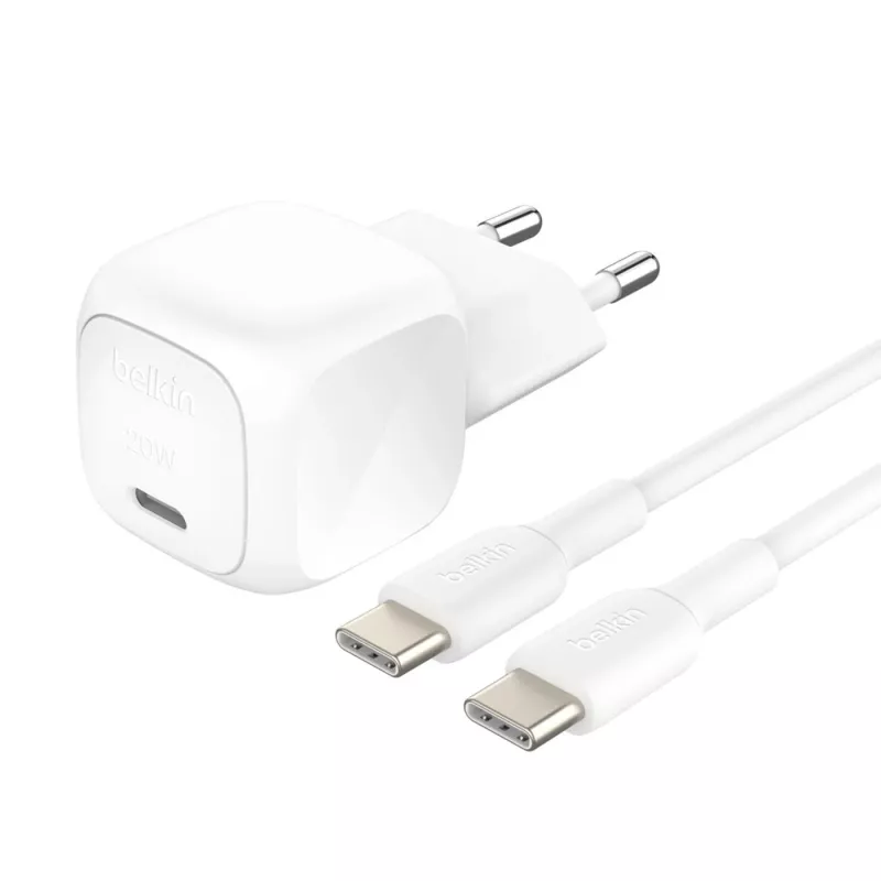 USB-C įkroviklis Belkin BOOSTCHARGE WCA009KQ1MWH-B6 20W PD PPS — kompaktiškas maitinimo adapteris