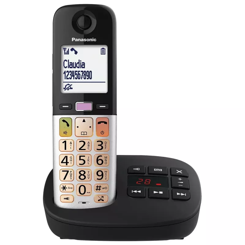 DECT telefonas Panasonic KX-TGU430 belaidis ragelis, garsiakalbis, skambintojo ID, 2,4 colio ekranas, 1000 įrašų telefonų knyga, pilka/juoda