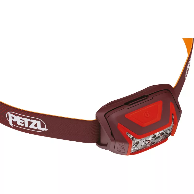 Galvos diržo žibintuvėlis Petzl Actik Core — LED, 100 lm, įmontuota 1250 mAh USB įkraunama baterija, IPX4, raudonas
