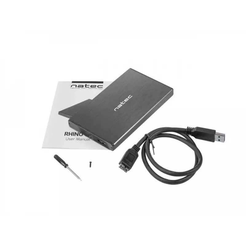 NATEC RHINO GO korpusas USB 3.0 2,5 inch SATA HDD/SSD, juodas aliuminis