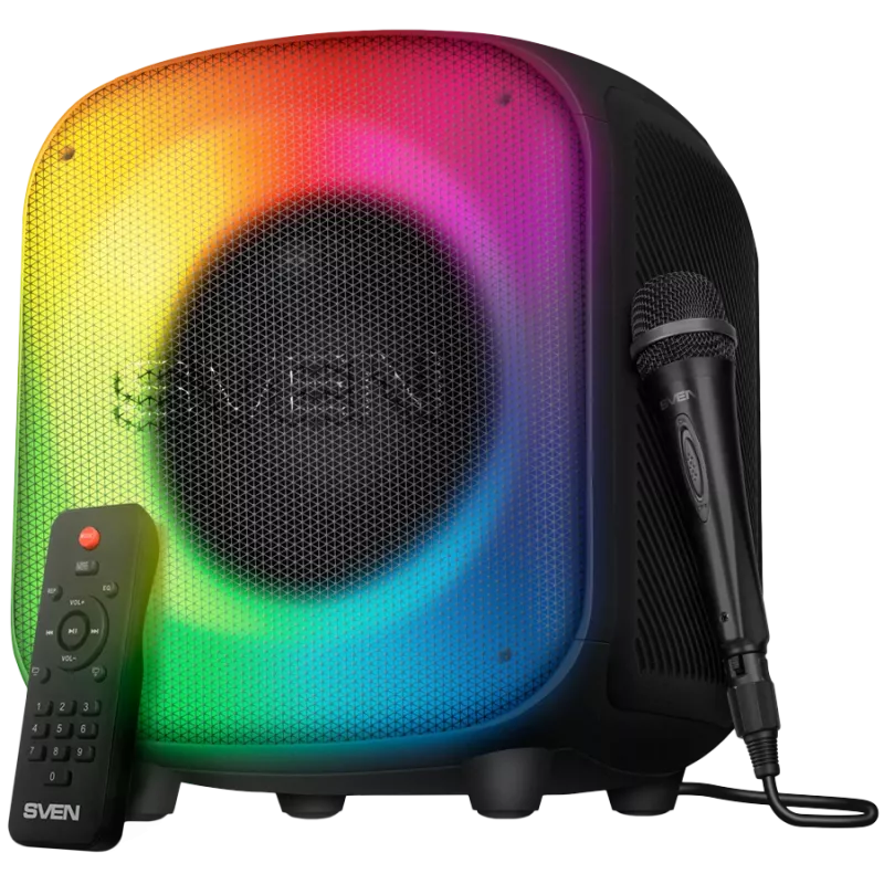 Garsiakalbis SVEN PS-555, juodas, galia 65 W (RMS), TWS, Bluetooth, USB, microSD, nuotolinio valdymo pultas, ličio baterija