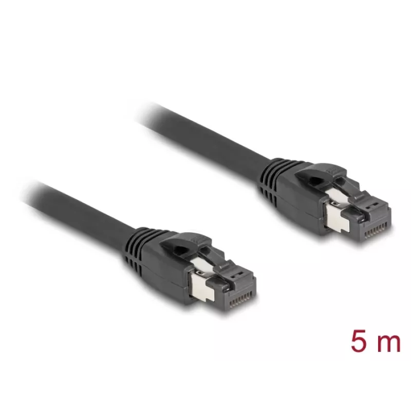 Delock - tinklo kabelis - RJ-45 (M) į RJ-45 (M) - 5,0 m - 7,5 mm - S/FTP - CAT 8,1 - be halogenų, užsifiksuojantis, iki 40 Gbps duomenų perdavimo sparta - juodas (80236)