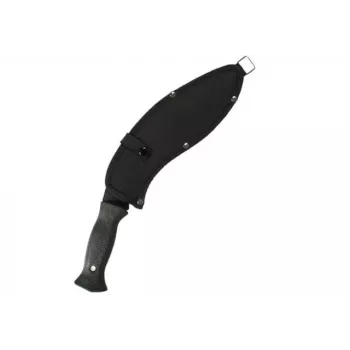 Mačetė Mil-Tec kukri 15534000 — nerūdijančio plieno geležtė 255 mm, bendras ilgis 375 mm, ABS rankena, komplekte dėklas