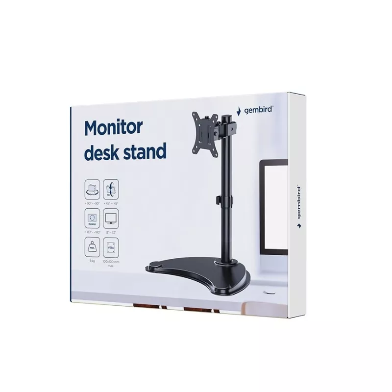 Stalinis monitoriaus stovas GEMBIRD MS-D1ST-04 13–32 colių ekranams, reguliuojamas aukštis ir pasvirimas, VESA 75x75–100x100, iki 8 kg
