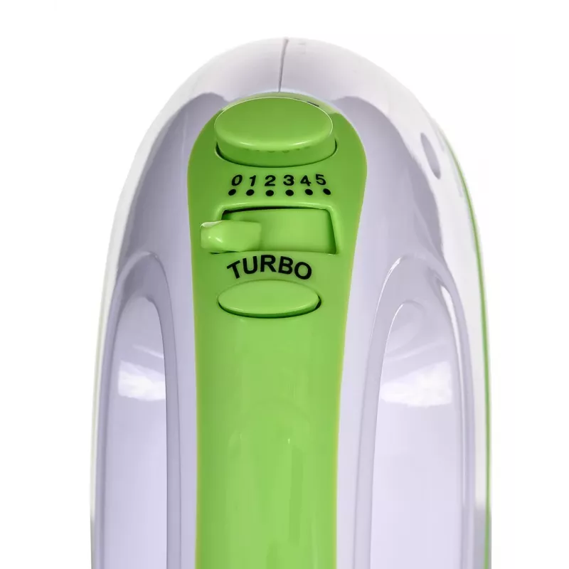 Rankinis plakiklis ESPERANZA EKM011 — 400 W, 5 greičių, turbo, tešlos kabliukai ir plakikliai, 220–240 V, balta / šviesiai žalia