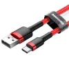 USB 2.0 A į USB-C laidas Baseus CATKLF-B09 1m QC3.0 nailoninis pintas raudonas, greitas įkrovimas ir duomenų sinchronizavimas