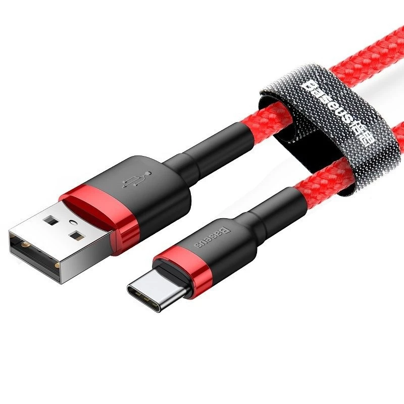 USB 2.0 A į USB-C laidas Baseus CATKLF-B09 1m QC3.0 nailoninis pintas raudonas, greitas įkrovimas ir duomenų sinchronizavimas