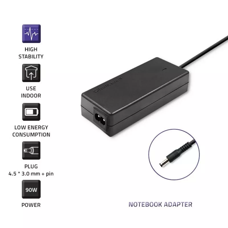 Qoltec 51516.90W Maitinimo adapteris, skirtas Dell | 90W | 19,5V | 4,62A | 4,5*3,0+pin | + maitinimo laidas