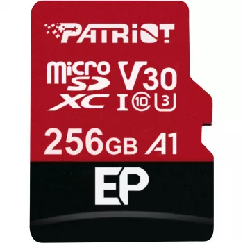 MicroSDXC atminties kortelė PATRIOT PEF256GEP31MCX 256GB Class 10 U3 V30 skaitymo greitis 100 MB/s rašymo greitis 80 MB/s su SD adapteriu