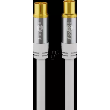 Goobay TV antenos laidas (135 dB tipas), 4 kartus ekranuotas, 3 m, baltas – paauksuotas, bendraašis lizdas > bendraašis kištukas (70318)