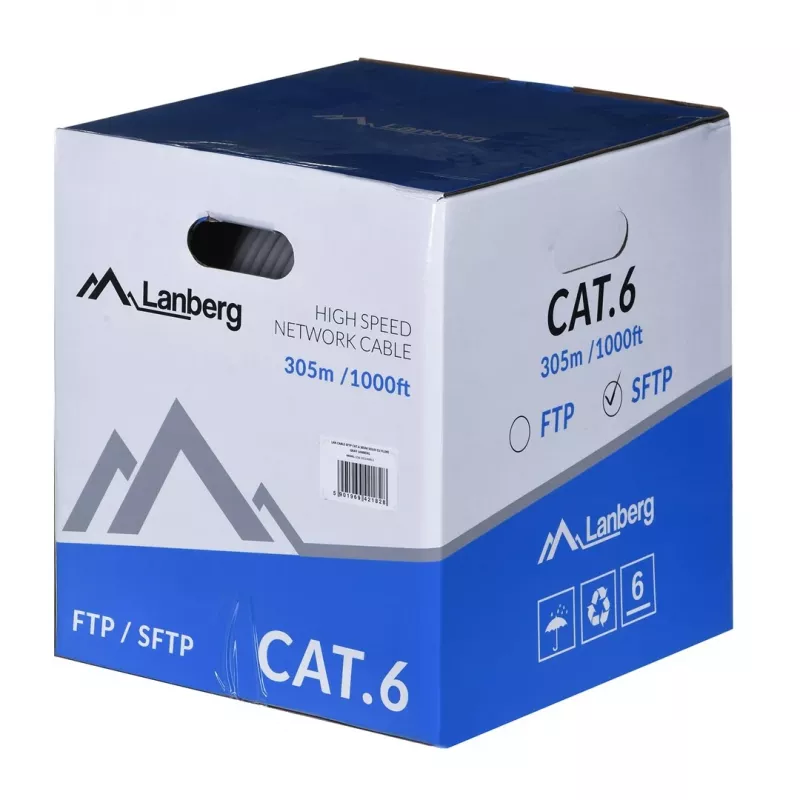LANBERG tinklo kabelis Cat6 SFTP LCS6-11CU-0305-S, 305 m, 23 AWG, pilkas, PVC apvalkalas
