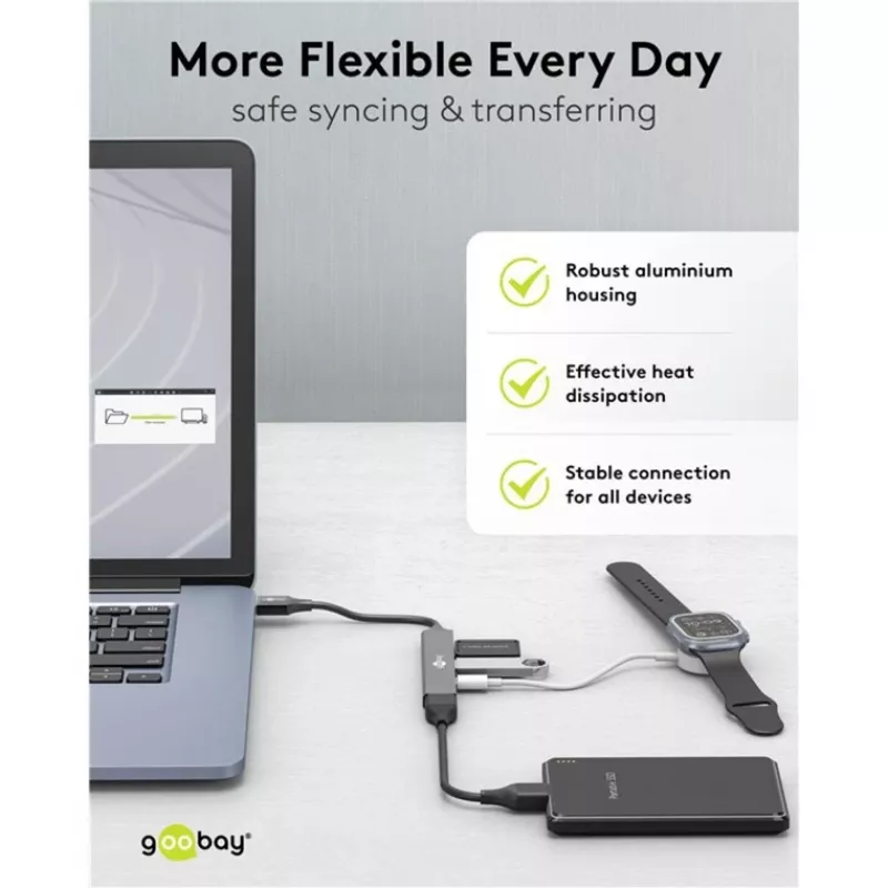Goobay plonas 4-Port USB-Hub, USB-A auf USB-C™/USB-A, USB 3.2 (74458)