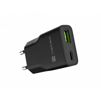 Maitinimo adapteris NATEC Ribera NUC-2377 — 1×USB-A, 1×USB-C, 3 A išvestis