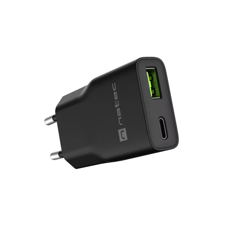 Maitinimo adapteris NATEC Ribera NUC-2377 — 1×USB-A, 1×USB-C, 3 A išvestis