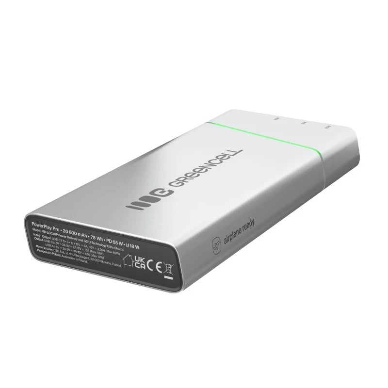 Nešiojama baterija Green Cell BPLGC20P 20800 mAh ličio jonų, USB-C PD 65W, 2x USB-C + 1x USB-A, aliuminio korpusas