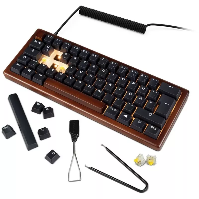 Sharkoon 100068100 klaviatūra, skirta biurui, USB, QWERTZ vokiška, medžio spalva, 61 klavišas, RGB LED