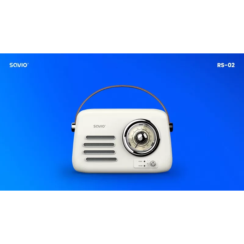 Nešiojamasis radijas SAVIO RS-02 – analoginis FM tiuneris, Bluetooth 5.3, USB maitinimas, 3 W, baltas