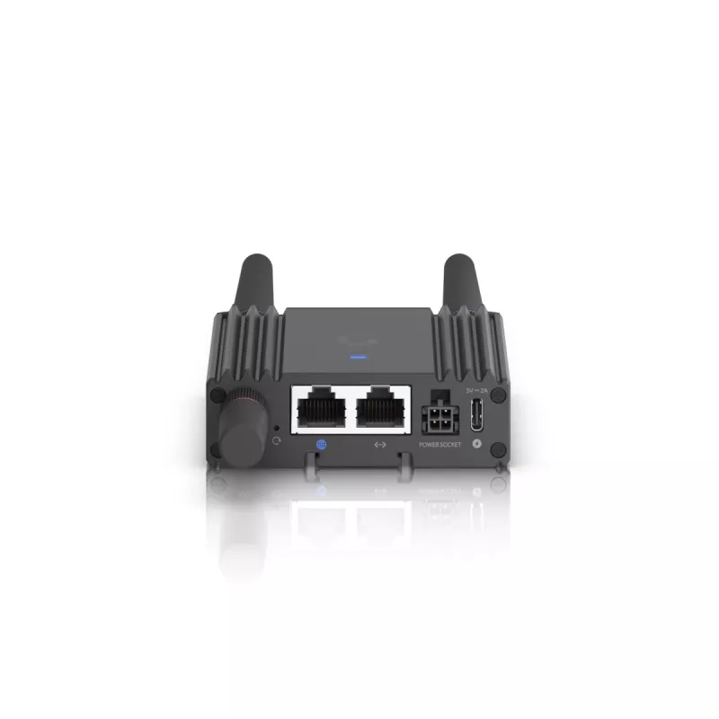 Mobiliojo tinklo maršrutizatorius Ubiquiti UMR-Ultra — 4G LTE, NanoSIM, 2,4 GHz Wi‑Fi (802.11g), 2x RJ‑45, 3 išorinės SMA antenos, 5–30 V DC