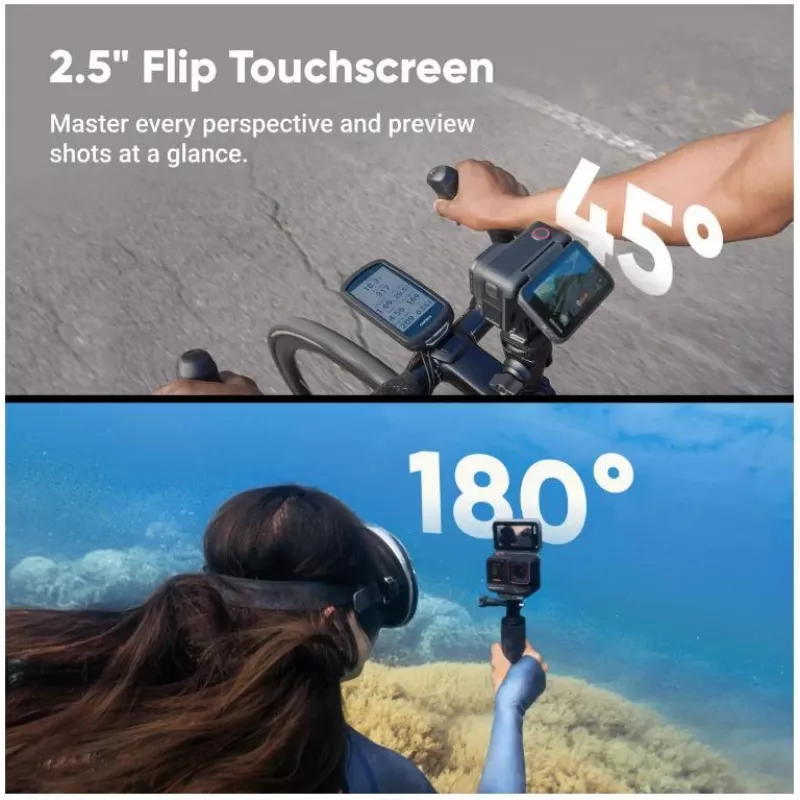 Veiksmo sporto kamera Insta360 Ace Pro 2 — 50 MP, 8K itin didelė raiška (7680×3272), 1/1,3 colio jutiklis, iki 240 kadrų per sekundę, įmontuotas ekranas, „Wi‑Fi“, „MicroSD“, 177,7 g, juoda
