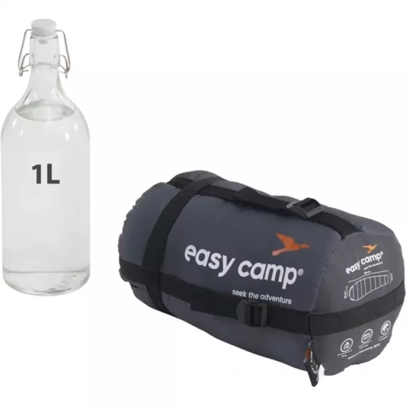 Miegmaišis easy camp Falcon I Mummy 10°C pilkas – lengvas vienvietis mumijos formos miegmaišis, komfortas 10°C