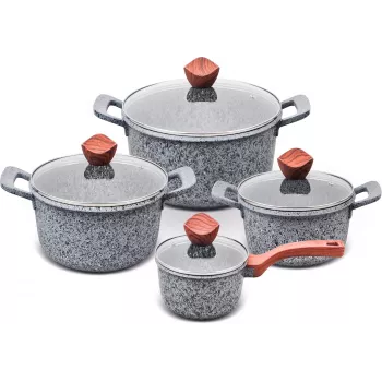 Puodų rinkinys PROMIS GRANITE keptuvės ir puodas 16, 20, 24, 28 cm su žaliomis aliumininėmis rankenomis