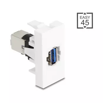„Keystone“ modulis DELOCK 90910 — plokščia USB A jungtis, balta, 45×22,5×42,6 mm