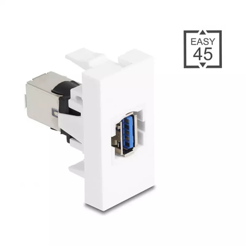 „Keystone“ modulis DELOCK 90910 — plokščia USB A jungtis, balta, 45×22,5×42,6 mm