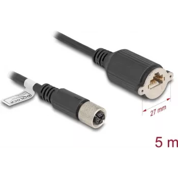 Tinklo kabelis DeLOCK M12 kabelis X koduotas 8 kontaktų lizdas į RJ45 Cat.6A 5 m juodas