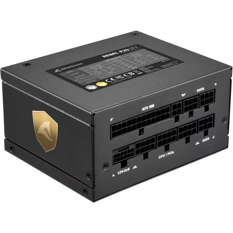 750W Sharkoon Rebel P20 SFX 750W (juoda, 1x 12 kontaktų aukštos galios jungtis, 2x PCIe, kabelių valdymas, 750 vatų)