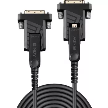 Lindy 10 m šviesolaidinis hibridinis Micro-HDMI 18G kabelis su nuimamomis HDMI ir DVI jungtimis