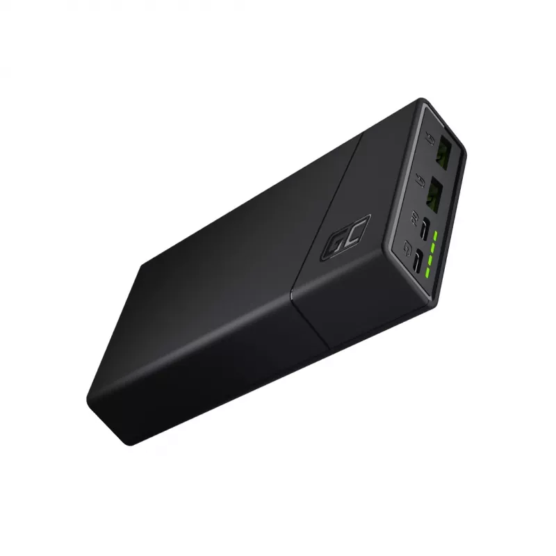 Power bank Green Cell PBGC03 20000 mAh, LiPo, 18 W išvestis, USB-C + 2× USB-A, Quick Charge 3.0, PD, juodas