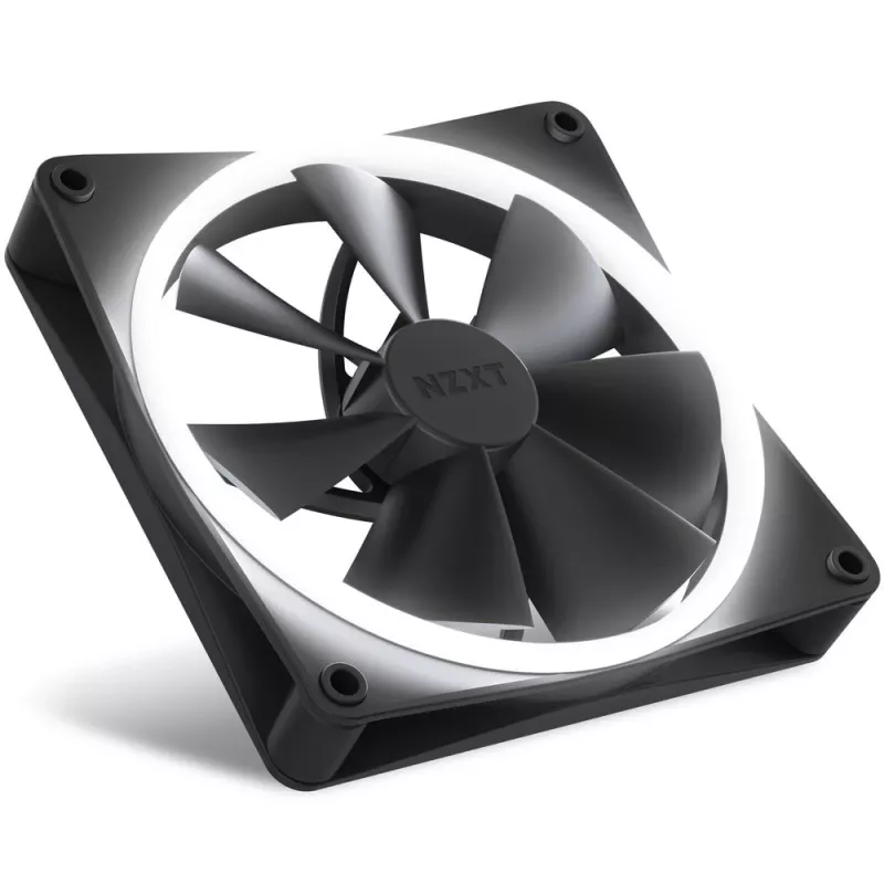 Korpuso ventiliatorius NZXT F140 RGB 14 cm, juodas, 500–1800 RPM, Fluid Dynamic Bearing, 4-pin, 18 šviesos diodų