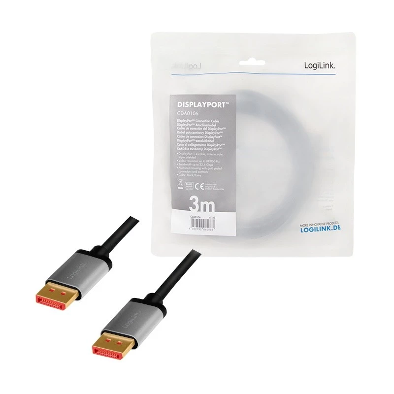 LogiLink CDA0106 DisplayPort laidas juodas pilkas 3 m