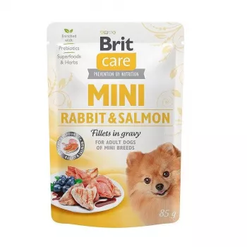 Šlapias šunų maistas Brit Mini Rabbit & Salmon 85 g — BRIT Care be grūdų, be glitimo, suaugusiems mažų veislių šunims