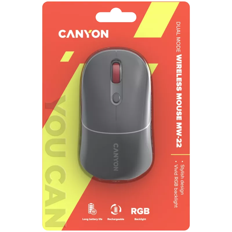 Canyon MW-22 2in1 RGB belaidė pelė - pilka - Bluetooth/RF - 1.600 dpi - įkraunama