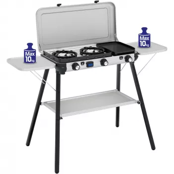 Camping Kitchen 2 Multi Cook Plus, dujinė viryklė Pilka, 2 kaitvietės 2x1,8 kW + kepimo plokštė 0,9 kW, modelis 2025