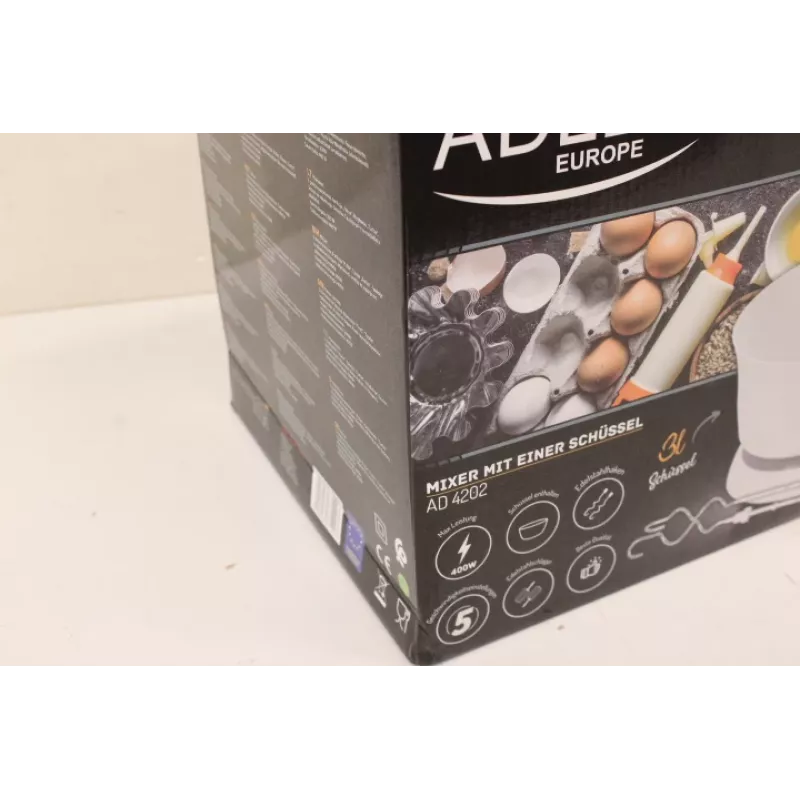 IŠPARDAVIMAS. | Adler | Maišytuvas | AD 4202 | Maišytuvas su dubeniu | 300 W | 5 greičiai | Turbo režimas | Baltas | PAŽEISTA PAKUOTĖ