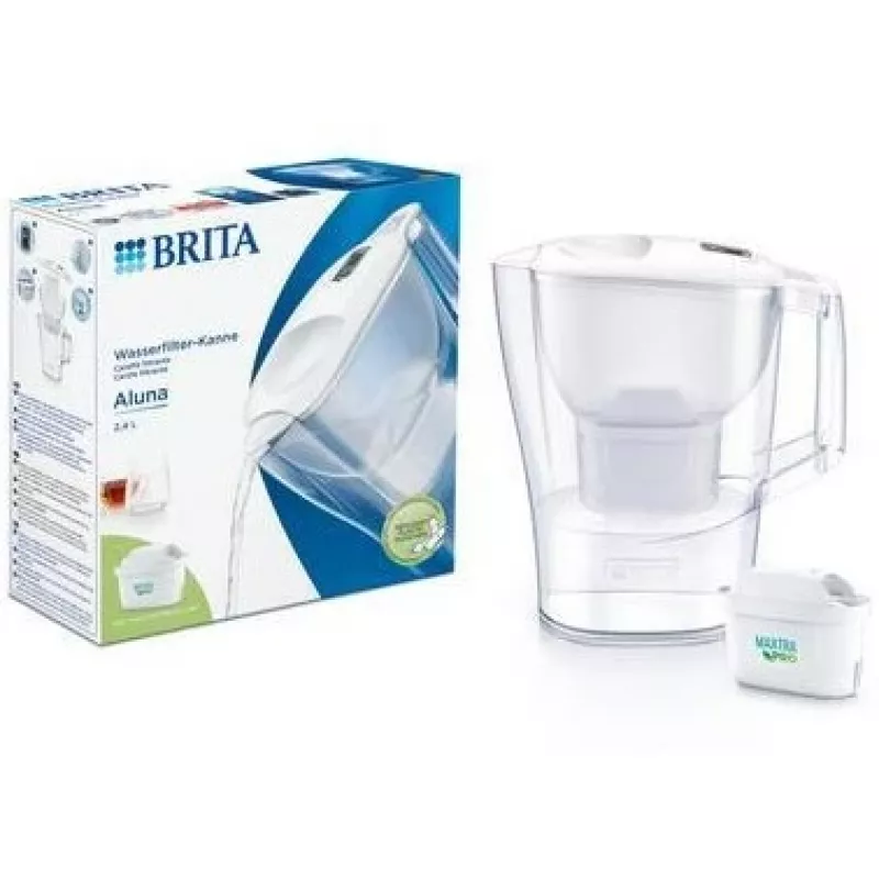 Vandens filtro ąsotis BRITA Aluna permatomas baltas — 2,4 l bendras / 1,4 l filtruoto, MAXTRA, tinkamas plauti indaplovėje