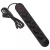 Maitinimo lizdas MACLEAN MCE395 B — 5 lizdai, 3×USB, 110–240V AC, 2,1A USB, 2500W, 1,5 m kabelis, juodas