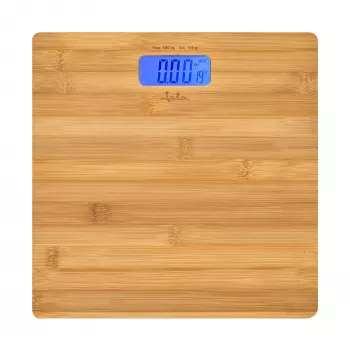 Elektroninės asmeninės svarstyklės Jata HBAS1489 — 180 kg talpa, 100 g tikslumas, 10,2 cm LCD, bambuko platforma