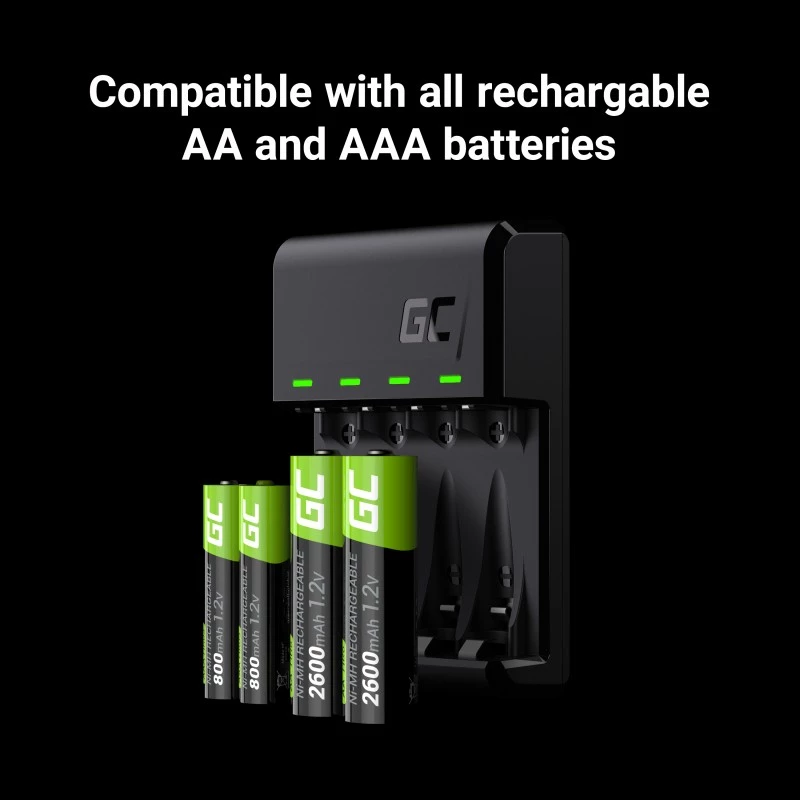Baterijų įkroviklis Green Cell GC VitalCharger su 4× AA 2000mAh NiMH baterijomis