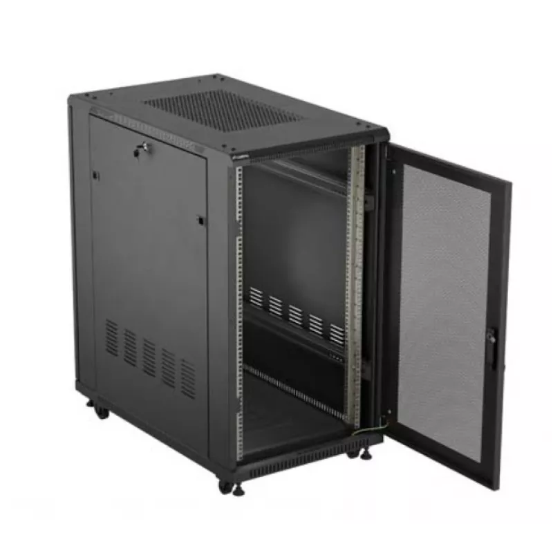 19 colių stovo spinta LANBERG FF01-6022-23B, 22U, 600×1000 mm, juoda, perforuotos durys