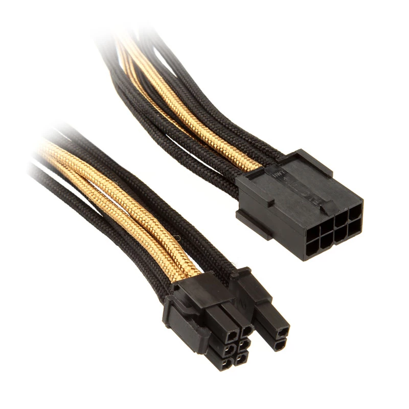 SidabrinėStone PCI-8-Pin į PCIe-6+2-Pin kabelis, 250mm - juoda/auksinė