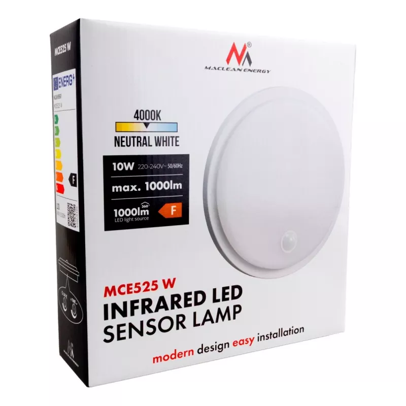 LED lempa su PIR jutikliu MACLEAN MCE525 W — lauko LED šviestuvas su judesio jutikliu