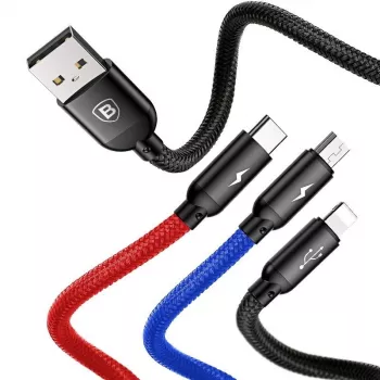 BASEUS Colorfone CAMLT-BSY01 USB kabelis 1,2 m USB A 3 x USB C Juoda, Raudona, Mėlyna