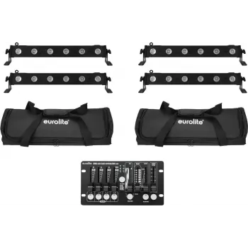 EUROLITE LED Bar Set 4x LED BAR-6 QCL RGBW su 2 minkštais krepšiais ir valdikliu