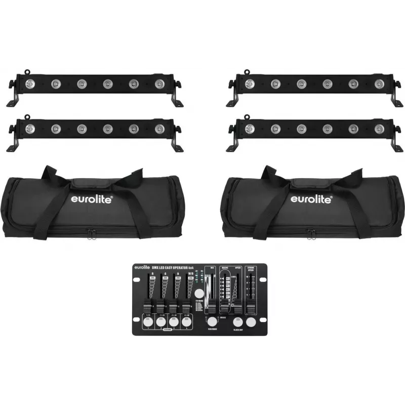 EUROLITE LED Bar Set 4x LED BAR-6 QCL RGBW su 2 minkštais krepšiais ir valdikliu