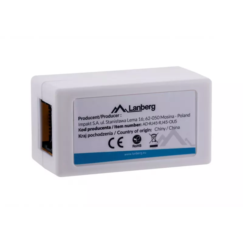 LANBERG jungčių adapteris RJ-45 į RJ-45, moteriška–moteriška, U/UTP Cat5e, baltas